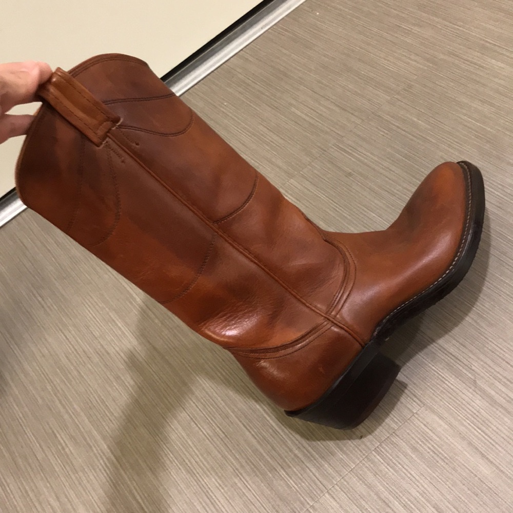 Nocona Brown Leather Cowboy Boots with Pull Tabs - Picture 11 of 12